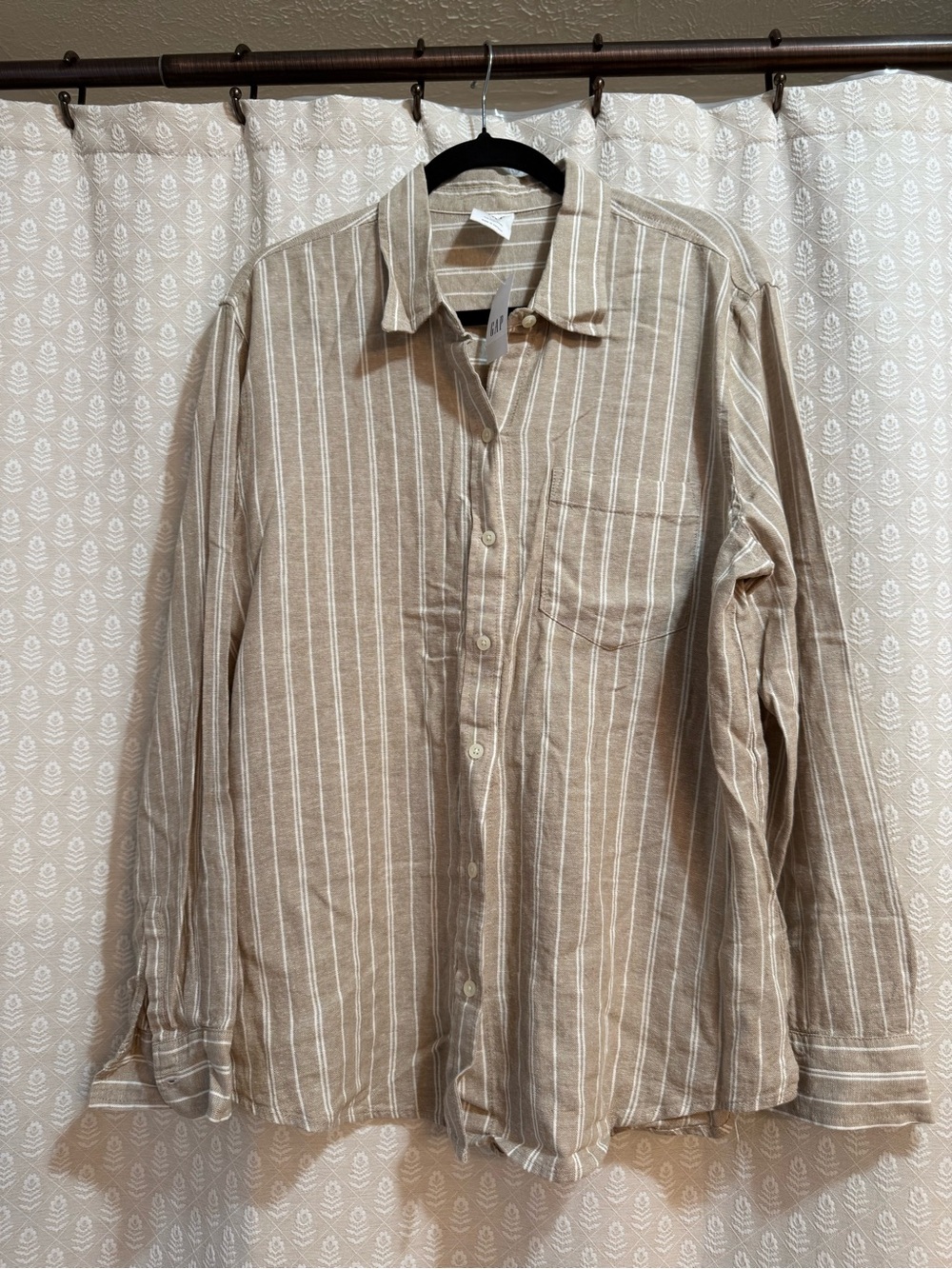 GAP Beige and White Striped Button-Down Shirt